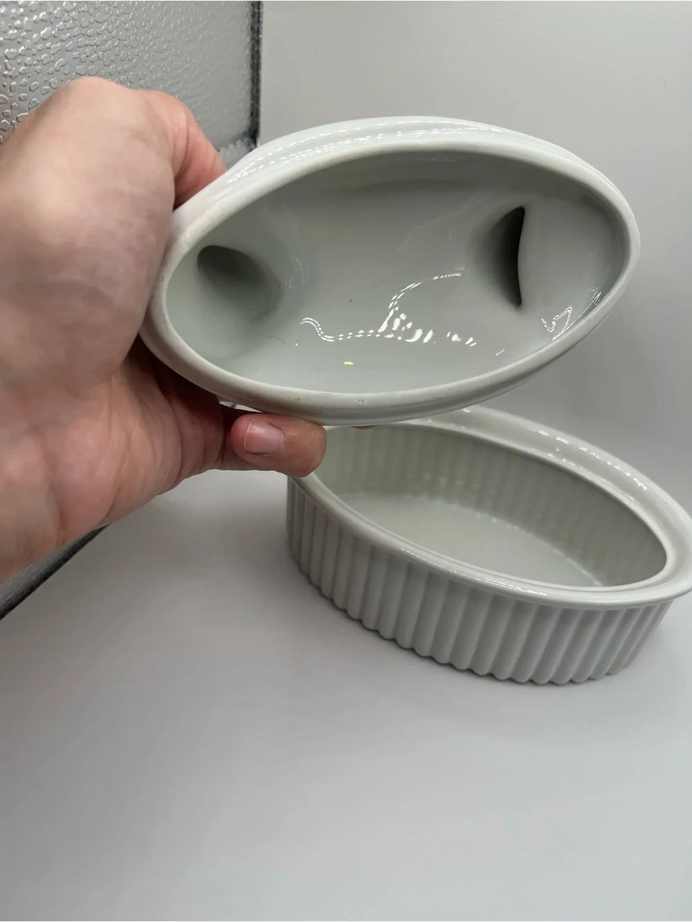 Crate & Barrel White Ceramic Hen on Nest Covered Dish
